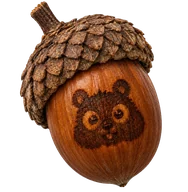 An acorn with the ChipMunkey face carved into it